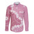 Bula Fiji Women's Day Long Sleeve Button Shirt Pink Masi Tapa