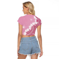 Bula Fiji Women's Day Raglan Cropped T Shirt Pink Masi Tapa