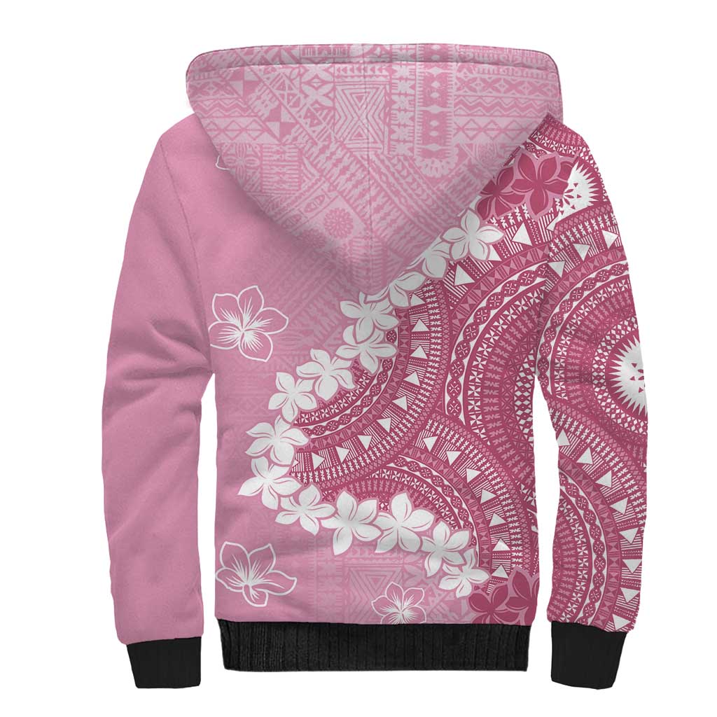 Bula Fiji Women's Day Sherpa Hoodie Pink Masi Tapa