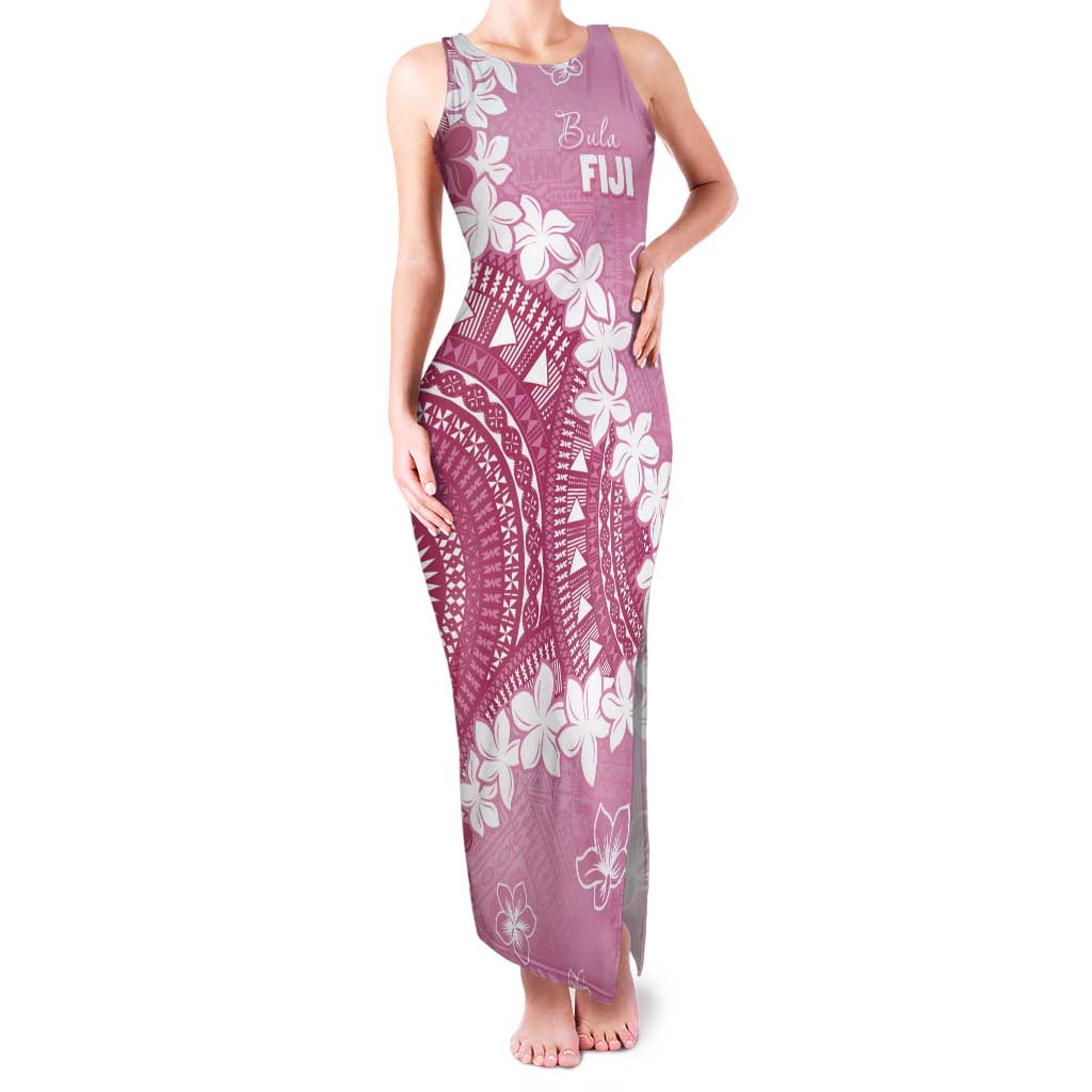 Bula Fiji Women's Day Tank Maxi Dress Pink Masi Tapa