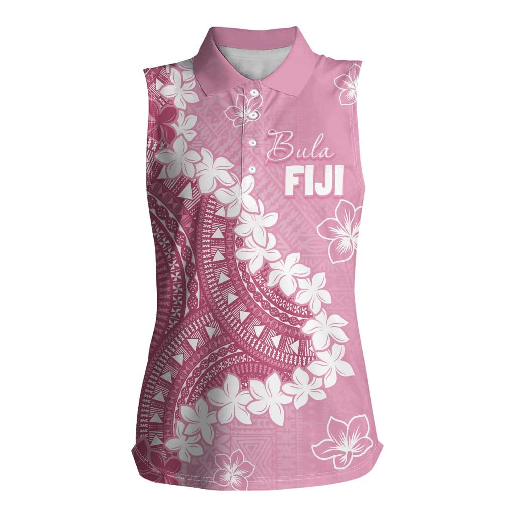 Bula Fiji Women's Day Women Sleeveless Polo Shirt Pink Masi Tapa
