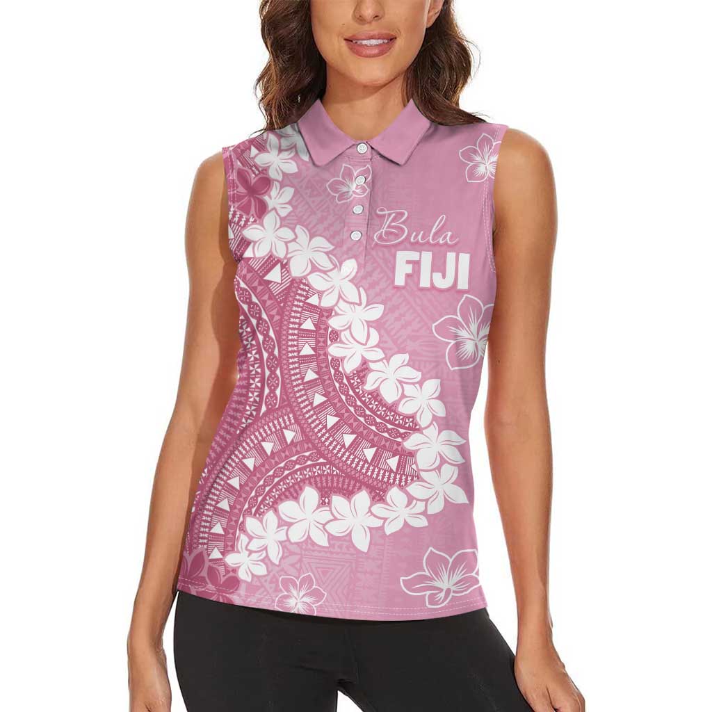Bula Fiji Women's Day Women Sleeveless Polo Shirt Pink Masi Tapa