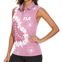 Bula Fiji Women's Day Women Sleeveless Polo Shirt Pink Masi Tapa