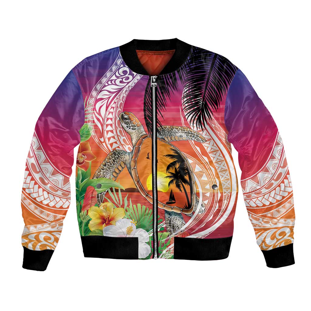 Polynesian Dreamy Turtle Bomber Jacket Sunset Scenery