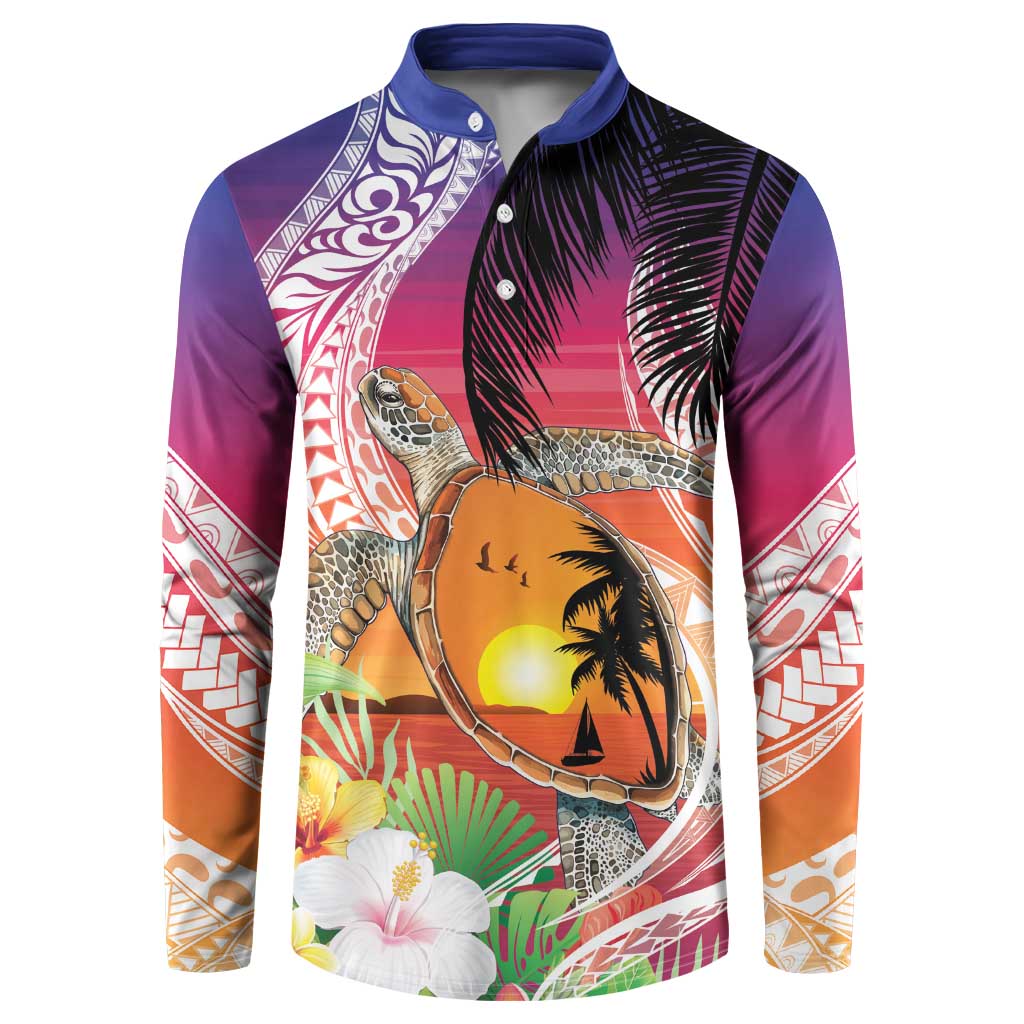 Polynesian Dreamy Turtle Button Sweatshirt Sunset Scenery LT7 Art - Polynesian Pride