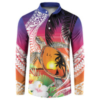 Polynesian Dreamy Turtle Button Sweatshirt Sunset Scenery LT7 Art - Polynesian Pride