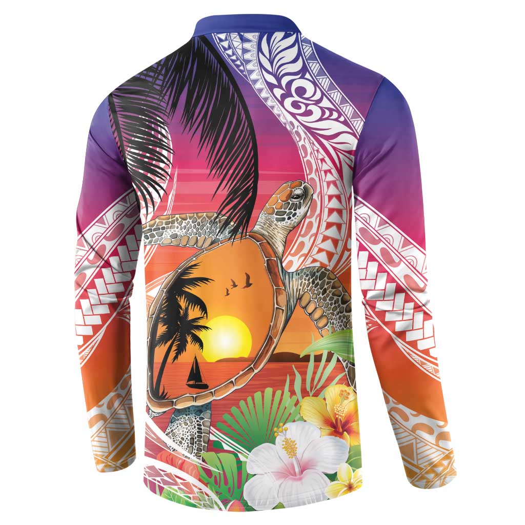 Polynesian Dreamy Turtle Button Sweatshirt Sunset Scenery LT7 - Polynesian Pride