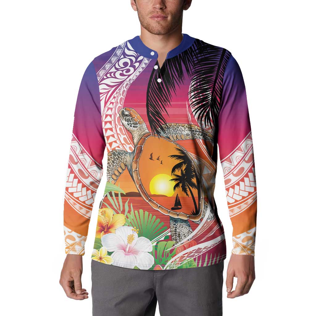 Polynesian Dreamy Turtle Button Sweatshirt Sunset Scenery LT7 - Polynesian Pride