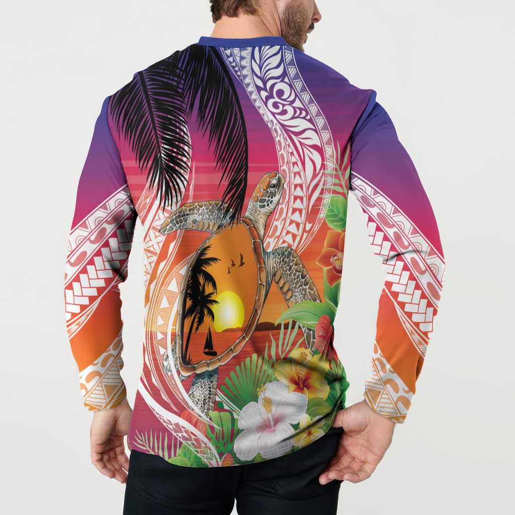 Polynesian Dreamy Turtle Button Sweatshirt Sunset Scenery LT7 - Polynesian Pride