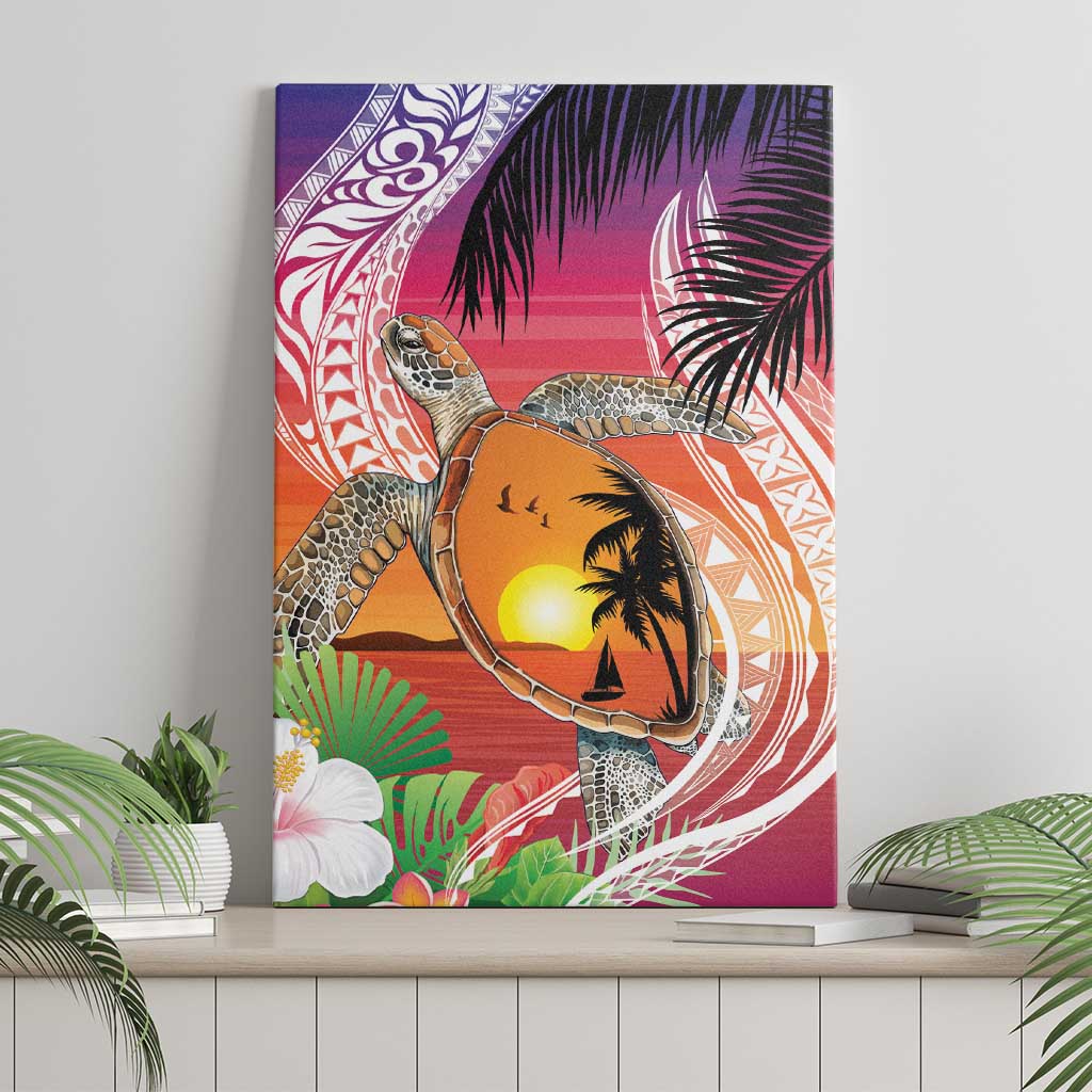 Polynesian Dreamy Turtle Canvas Wall Art Sunset Scenery LT7 - Polynesian Pride