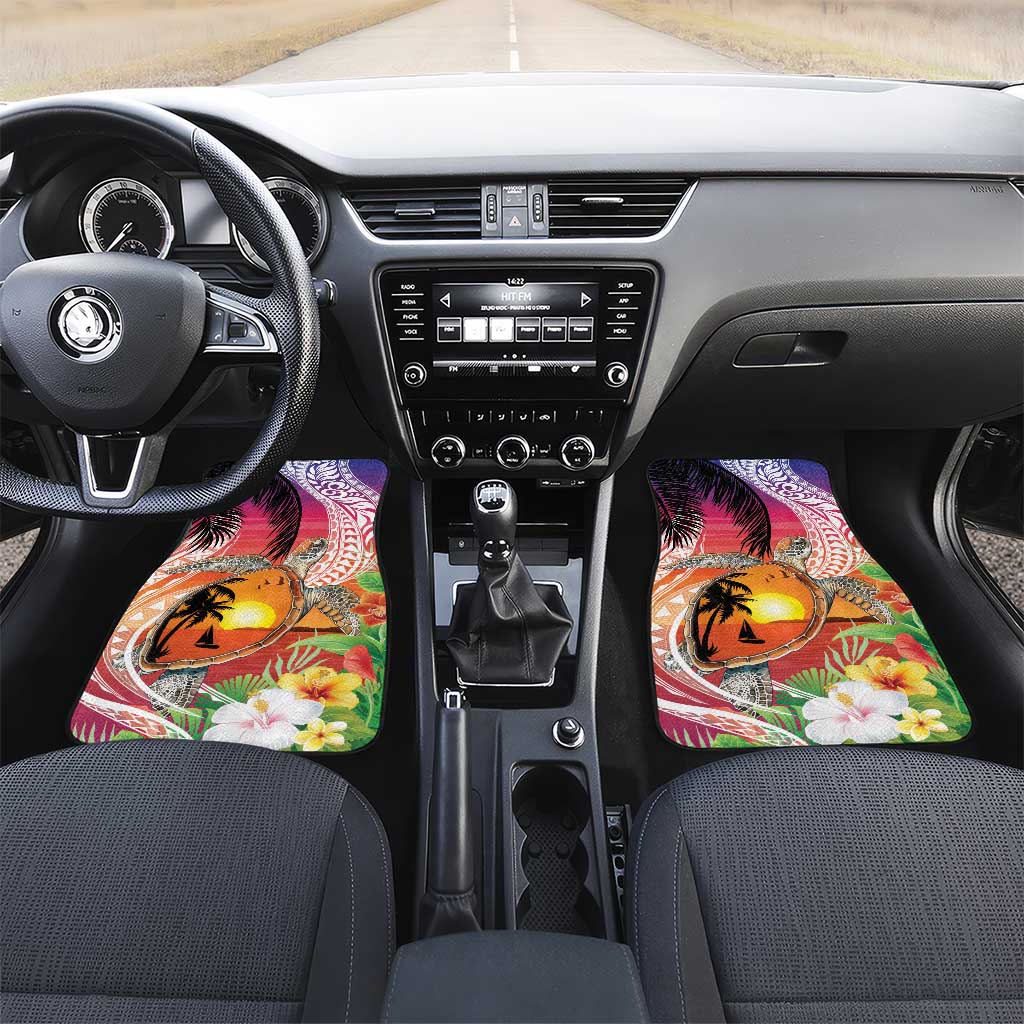 Polynesian Dreamy Turtle Car Mats Sunset Scenery LT7 Set 2pcs - Front Art - Polynesian Pride