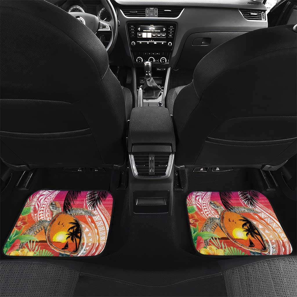 Polynesian Dreamy Turtle Car Mats Sunset Scenery LT7 Set 2pcs - Back Art - Polynesian Pride