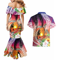 Polynesian Dreamy Turtle Couples Matching Mermaid Dress and Hawaiian Shirt Sunset Scenery LT7 - Polynesian Pride