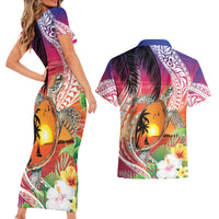 Polynesian Dreamy Turtle Couples Matching Short Sleeve Bodycon Dress and Hawaiian Shirt Sunset Scenery LT7 - Polynesian Pride
