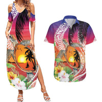 Polynesian Dreamy Turtle Couples Matching Summer Maxi Dress and Hawaiian Shirt Sunset Scenery LT7 Art - Polynesian Pride