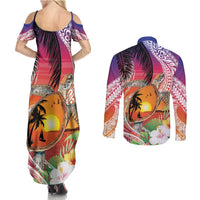 Polynesian Dreamy Turtle Couples Matching Summer Maxi Dress and Long Sleeve Button Shirt Sunset Scenery LT7 - Polynesian Pride