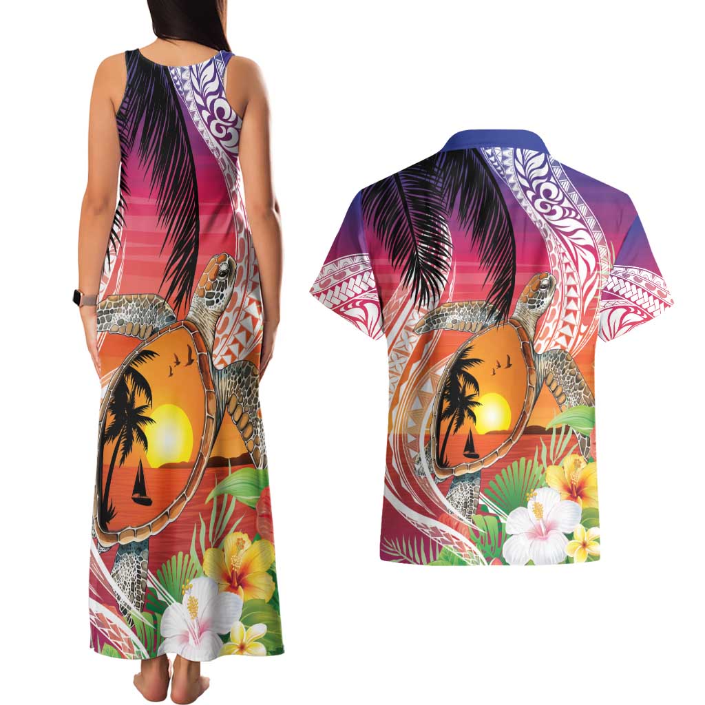 Polynesian Dreamy Turtle Couples Matching Tank Maxi Dress and Hawaiian Shirt Sunset Scenery LT7 - Polynesian Pride