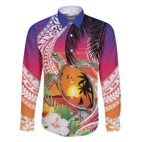 Polynesian Dreamy Turtle Family Matching Off The Shoulder Long Sleeve Dress and Hawaiian Shirt Sunset Scenery