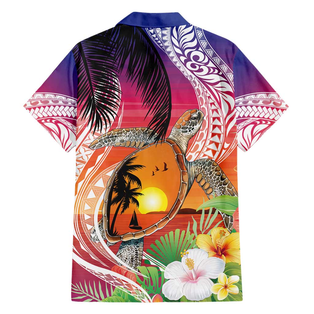Polynesian Dreamy Turtle Family Matching Short Sleeve Bodycon Dress and Hawaiian Shirt Sunset Scenery
