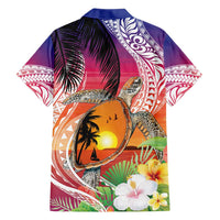 Polynesian Dreamy Turtle Family Matching Short Sleeve Bodycon Dress and Hawaiian Shirt Sunset Scenery