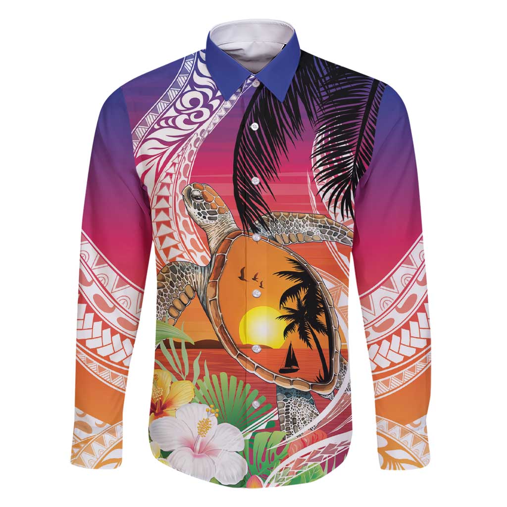 Polynesian Dreamy Turtle Family Matching Short Sleeve Bodycon Dress and Hawaiian Shirt Sunset Scenery