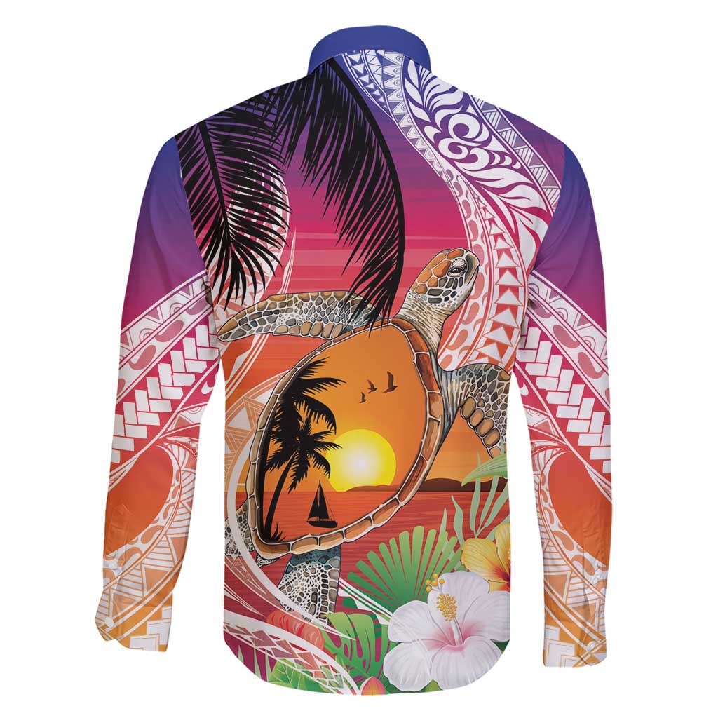 Polynesian Dreamy Turtle Family Matching Short Sleeve Bodycon Dress and Hawaiian Shirt Sunset Scenery