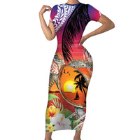 Polynesian Dreamy Turtle Family Matching Short Sleeve Bodycon Dress and Hawaiian Shirt Sunset Scenery