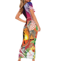 Polynesian Dreamy Turtle Family Matching Short Sleeve Bodycon Dress and Hawaiian Shirt Sunset Scenery