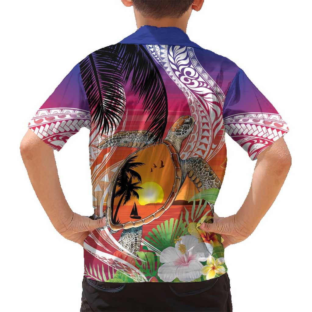 Polynesian Dreamy Turtle Family Matching Tank Maxi Dress and Hawaiian Shirt Sunset Scenery