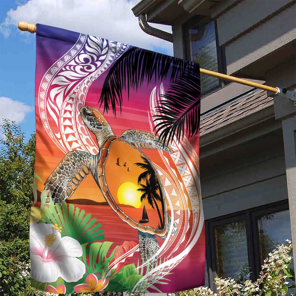 Polynesian Dreamy Turtle Garden Flag Sunset Scenery LT7 - Polynesian Pride
