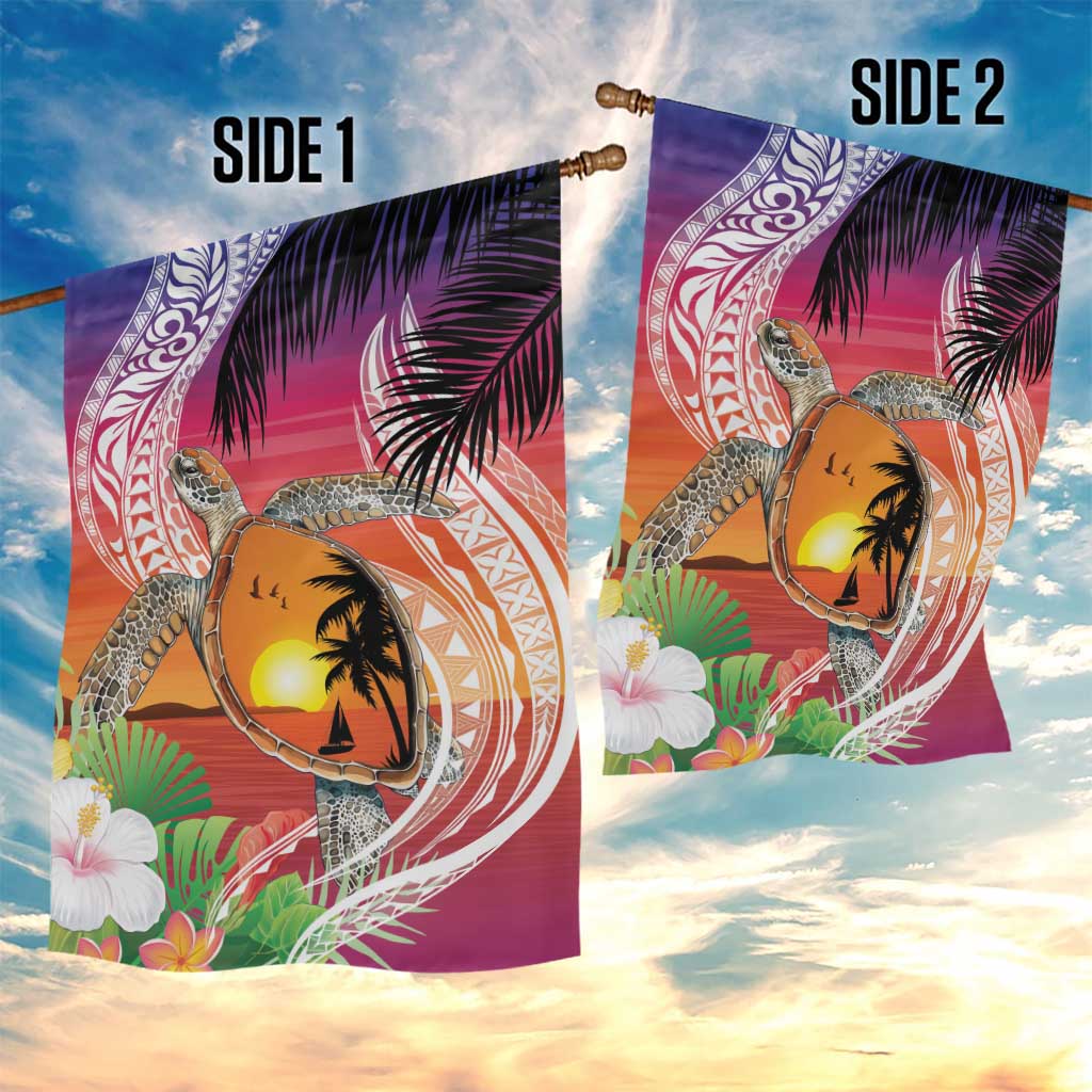 Polynesian Dreamy Turtle Garden Flag Sunset Scenery LT7 - Polynesian Pride