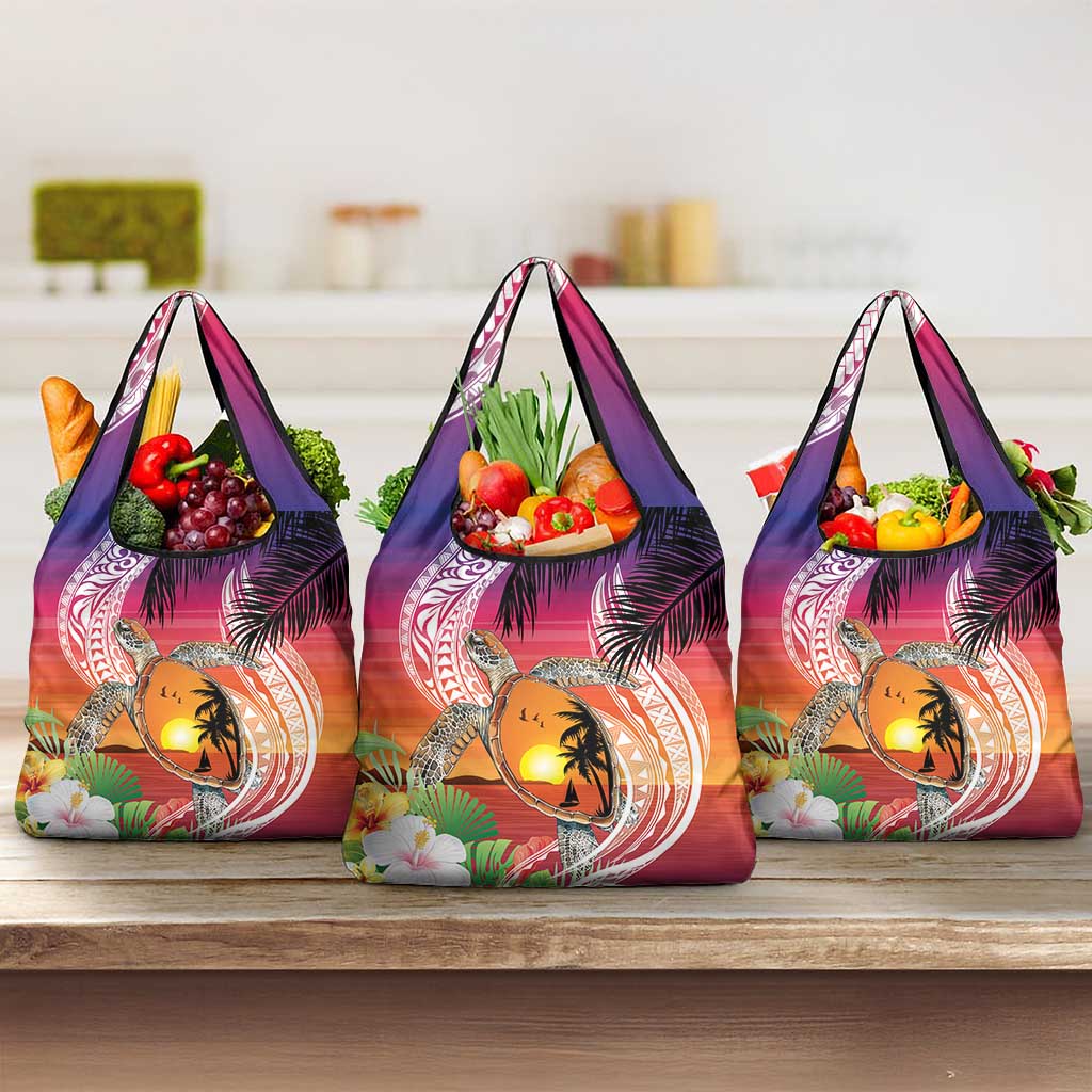 Polynesian Dreamy Turtle Grocery Bag Sunset Scenery