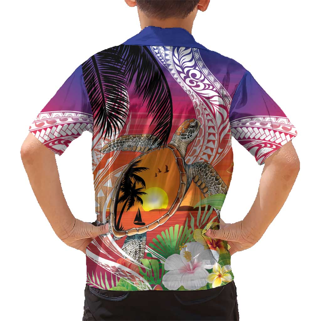Polynesian Dreamy Turtle Kid Hawaiian Shirt Sunset Scenery