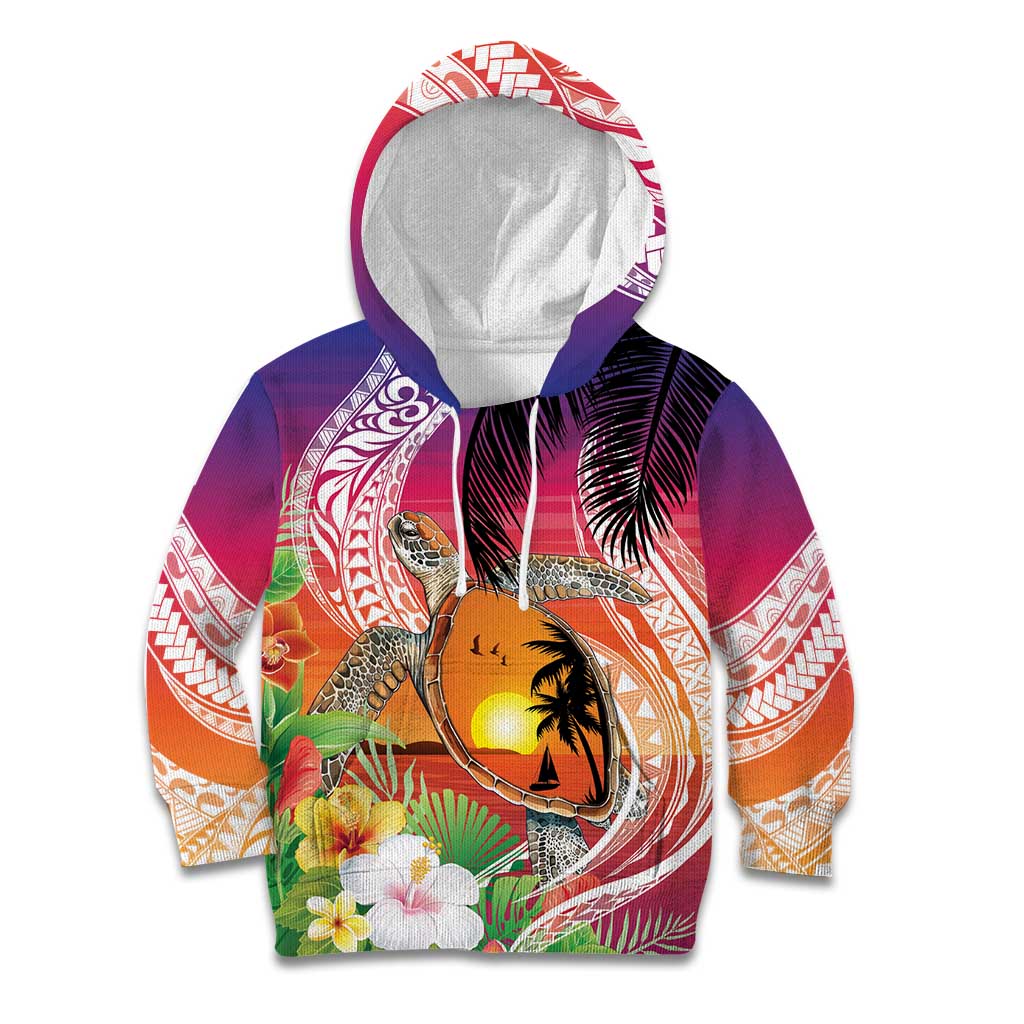 Polynesian Dreamy Turtle Kid Hoodie Sunset Scenery