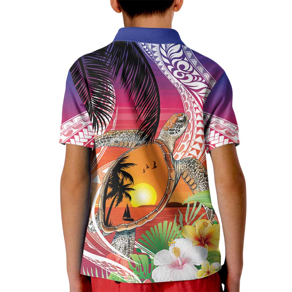 Polynesian Dreamy Turtle Kid Polo Shirt Sunset Scenery