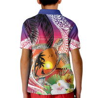 Polynesian Dreamy Turtle Kid Polo Shirt Sunset Scenery