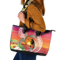 Polynesian Dreamy Turtle Leather Tote Bag Sunset Scenery LT7 Art - Polynesian Pride