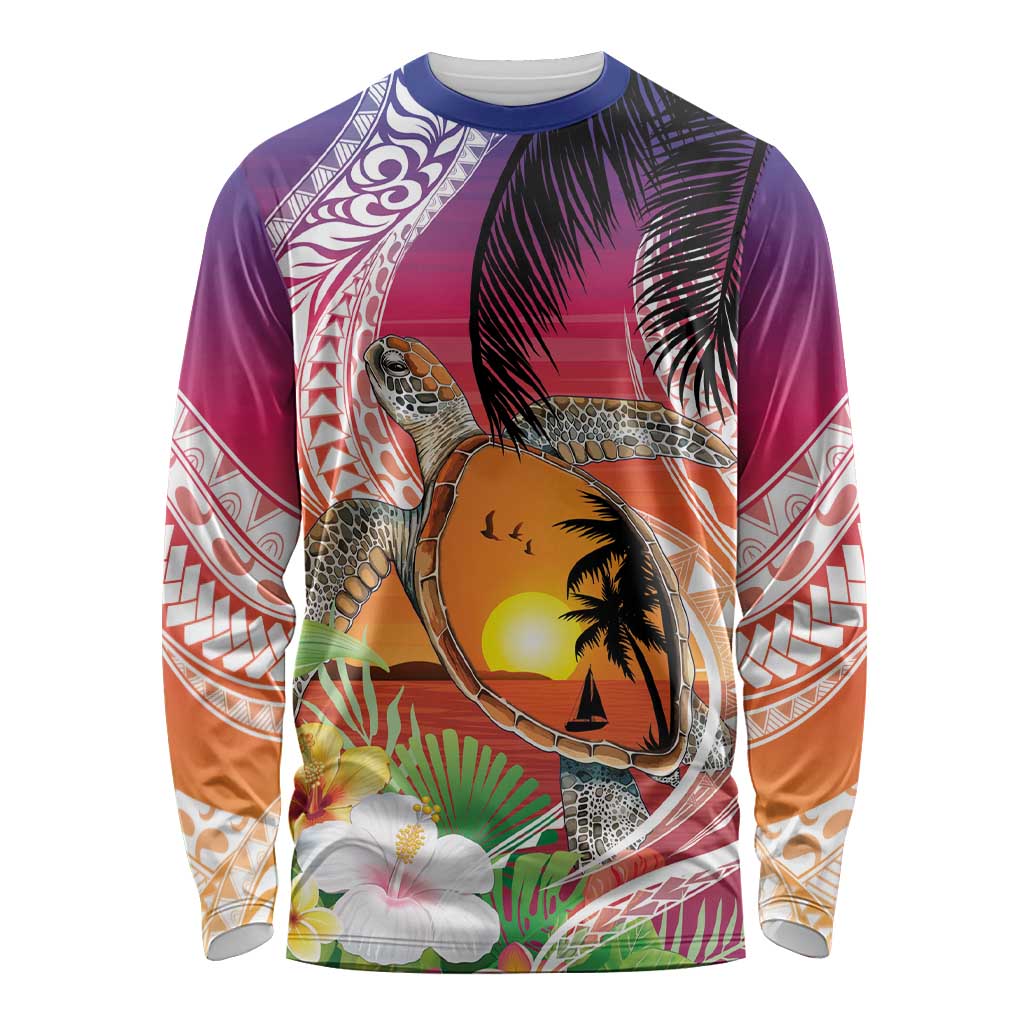 Polynesian Dreamy Turtle Long Sleeve Shirt Sunset Scenery