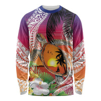 Polynesian Dreamy Turtle Long Sleeve Shirt Sunset Scenery