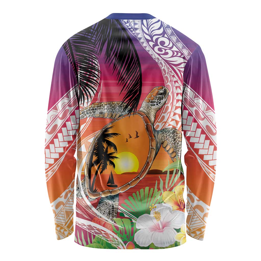 Polynesian Dreamy Turtle Long Sleeve Shirt Sunset Scenery