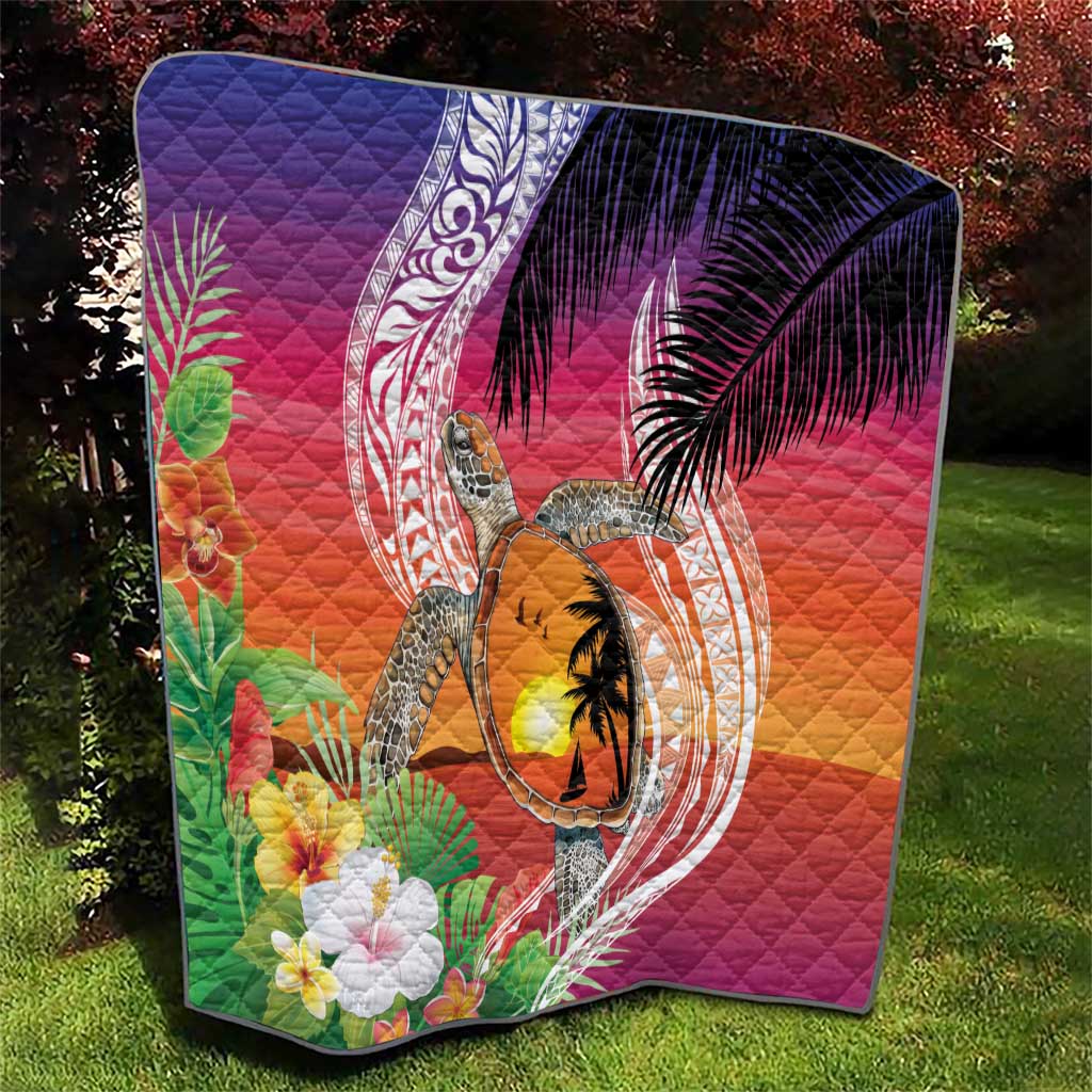 Polynesian Dreamy Turtle Quilt Sunset Scenery
