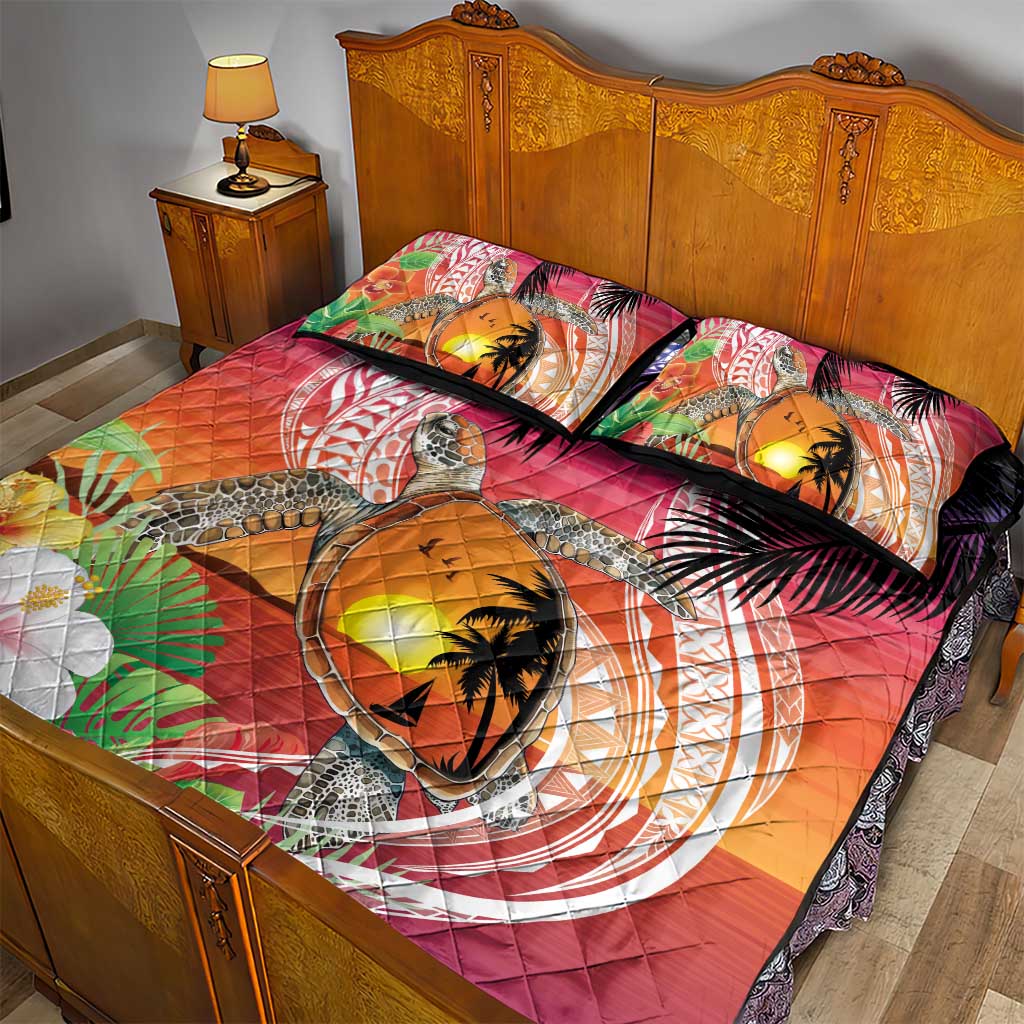Polynesian Dreamy Turtle Quilt Bed Set Sunset Scenery LT7 - Polynesian Pride