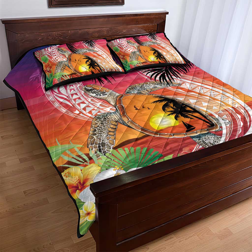 Polynesian Dreamy Turtle Quilt Bed Set Sunset Scenery LT7 - Polynesian Pride