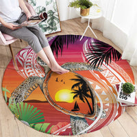 Polynesian Dreamy Turtle Round Carpet Sunset Scenery