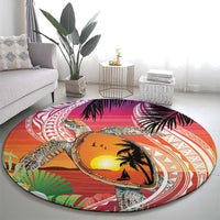 Polynesian Dreamy Turtle Round Carpet Sunset Scenery