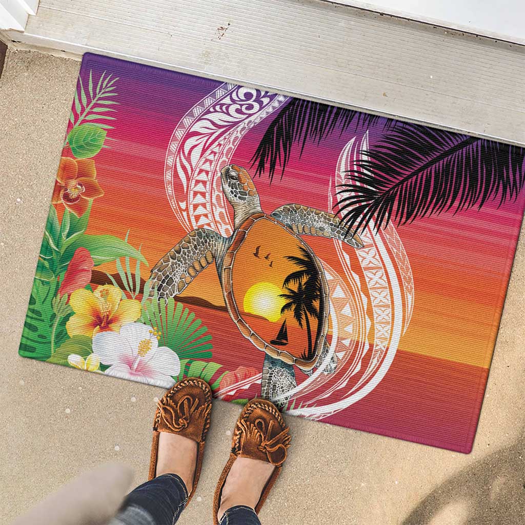 Polynesian Dreamy Turtle Rubber Doormat Sunset Scenery LT7 - Polynesian Pride