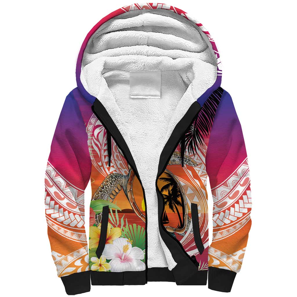 Polynesian Dreamy Turtle Sherpa Hoodie Sunset Scenery LT7 Unisex Art - Polynesian Pride