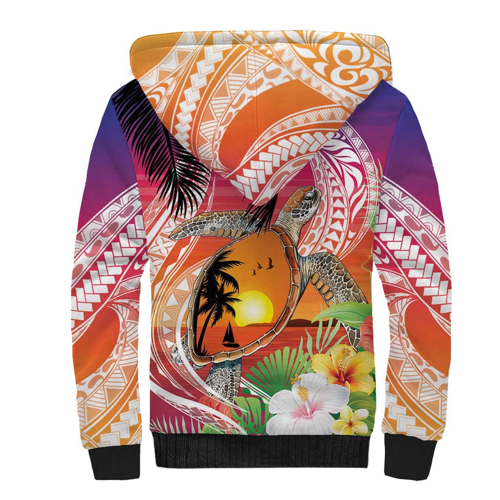 Polynesian Dreamy Turtle Sherpa Hoodie Sunset Scenery LT7 - Polynesian Pride