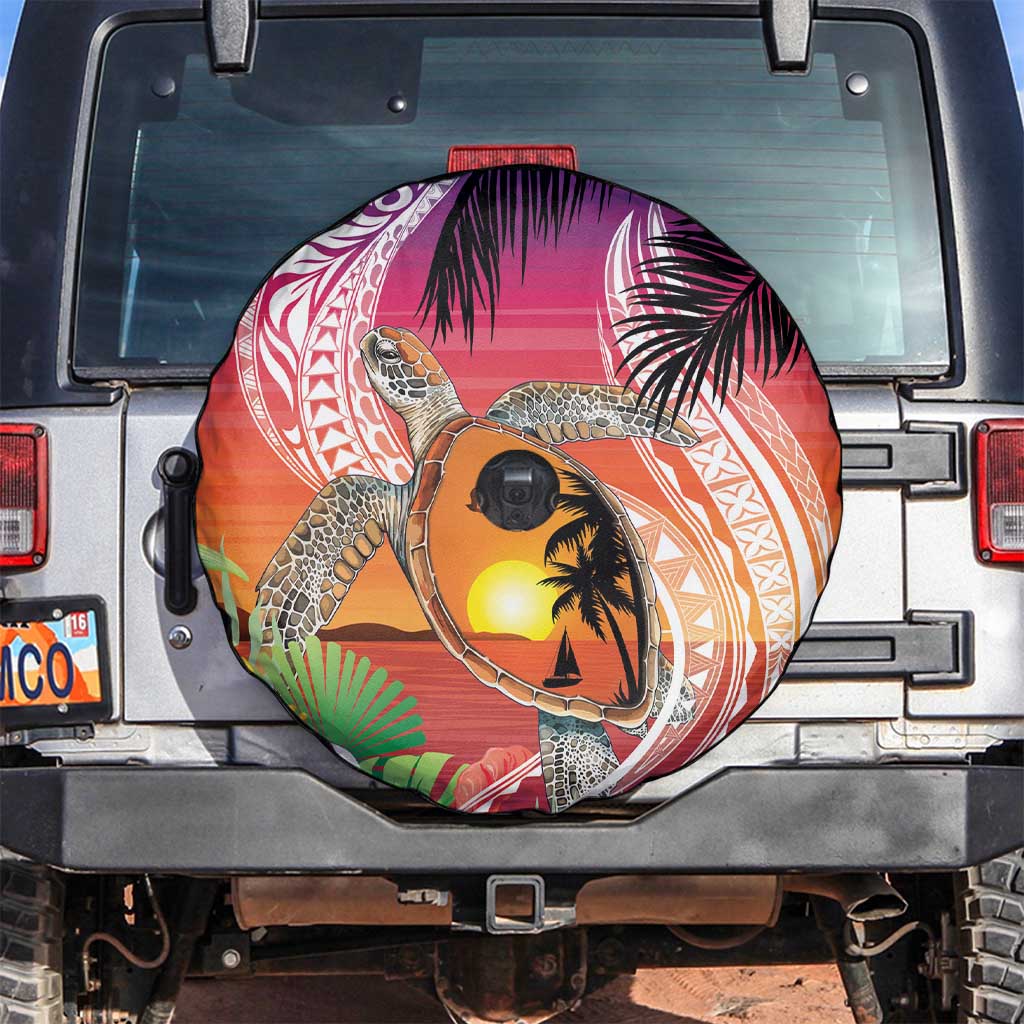 Polynesian Dreamy Turtle Spare Tire Cover Sunset Scenery