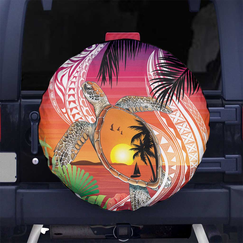Polynesian Dreamy Turtle Spare Tire Cover Sunset Scenery LT7 No hole Art - Polynesian Pride